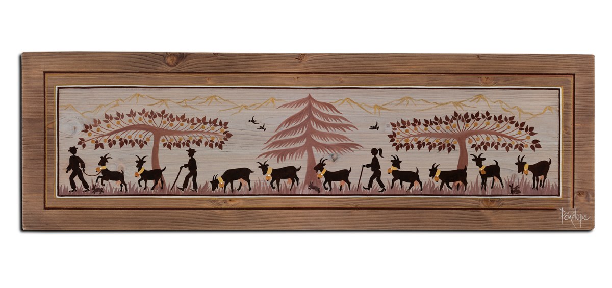 chèvres peintes sur bois