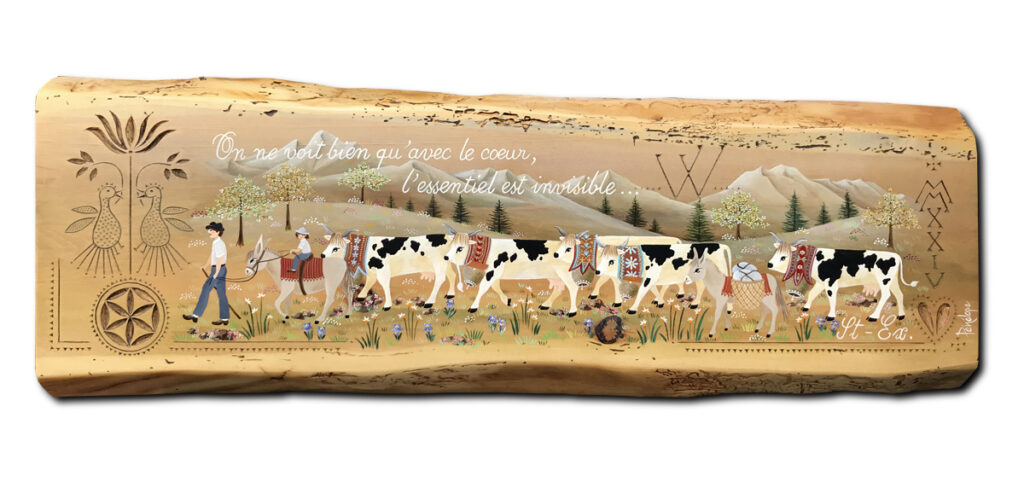 peinture et gravure sur pin cembro
