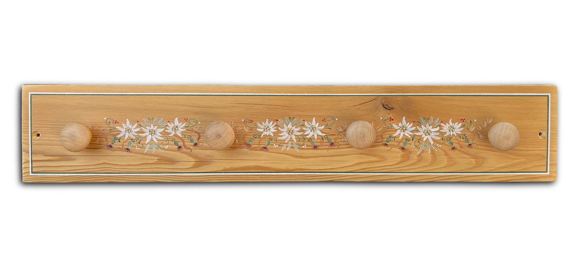 patères bois mélèze avec boutons bois, peinture edelweiss 