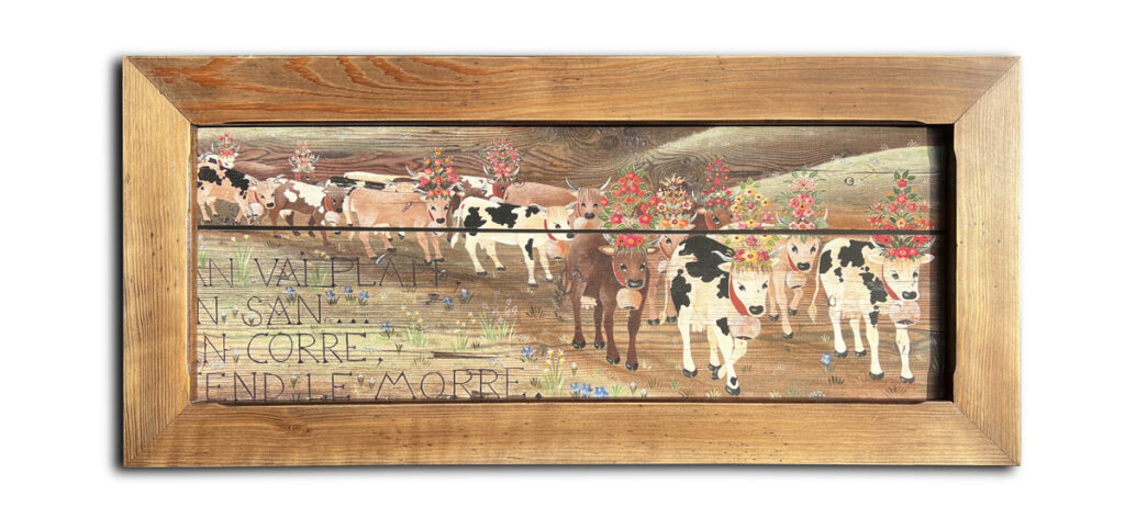 descente d'alpage reproduction sur toile d'une peinture sur bois