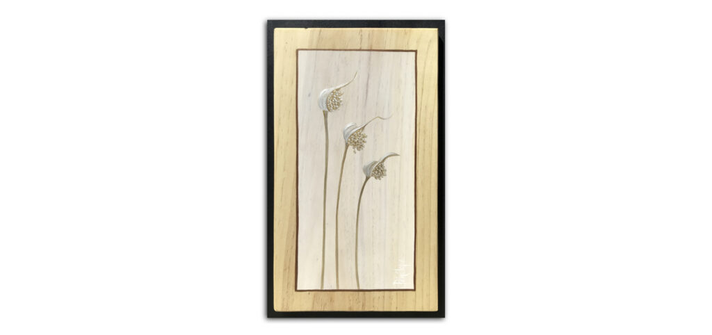 peinture sur bois de récupération - pousse d'ail - or et blanc