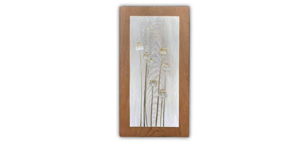 Peinture or et feuille d'or du pavot sur bois mélèze